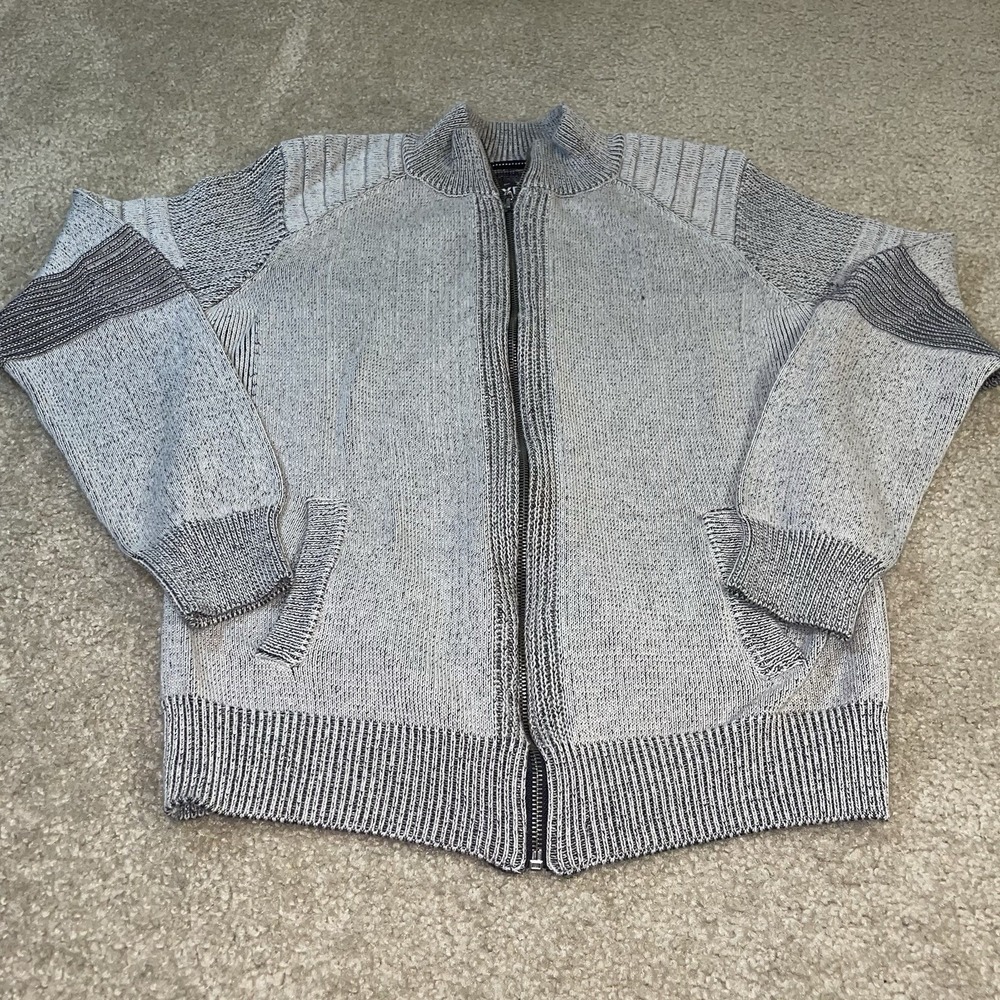 XRAY Jeans Mens Full Zip Cardigan Sweater Grey Marl Mock Neck Ribbed Large
